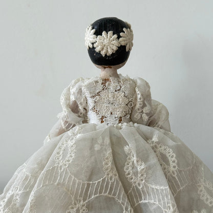 Antique Edwardian Handmade Lace Dress Peg Doll Folk Art c1910