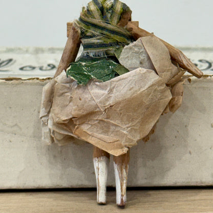 Antique Miniature Peg Doll Paper Dress Folk Art Hand Painted c1920