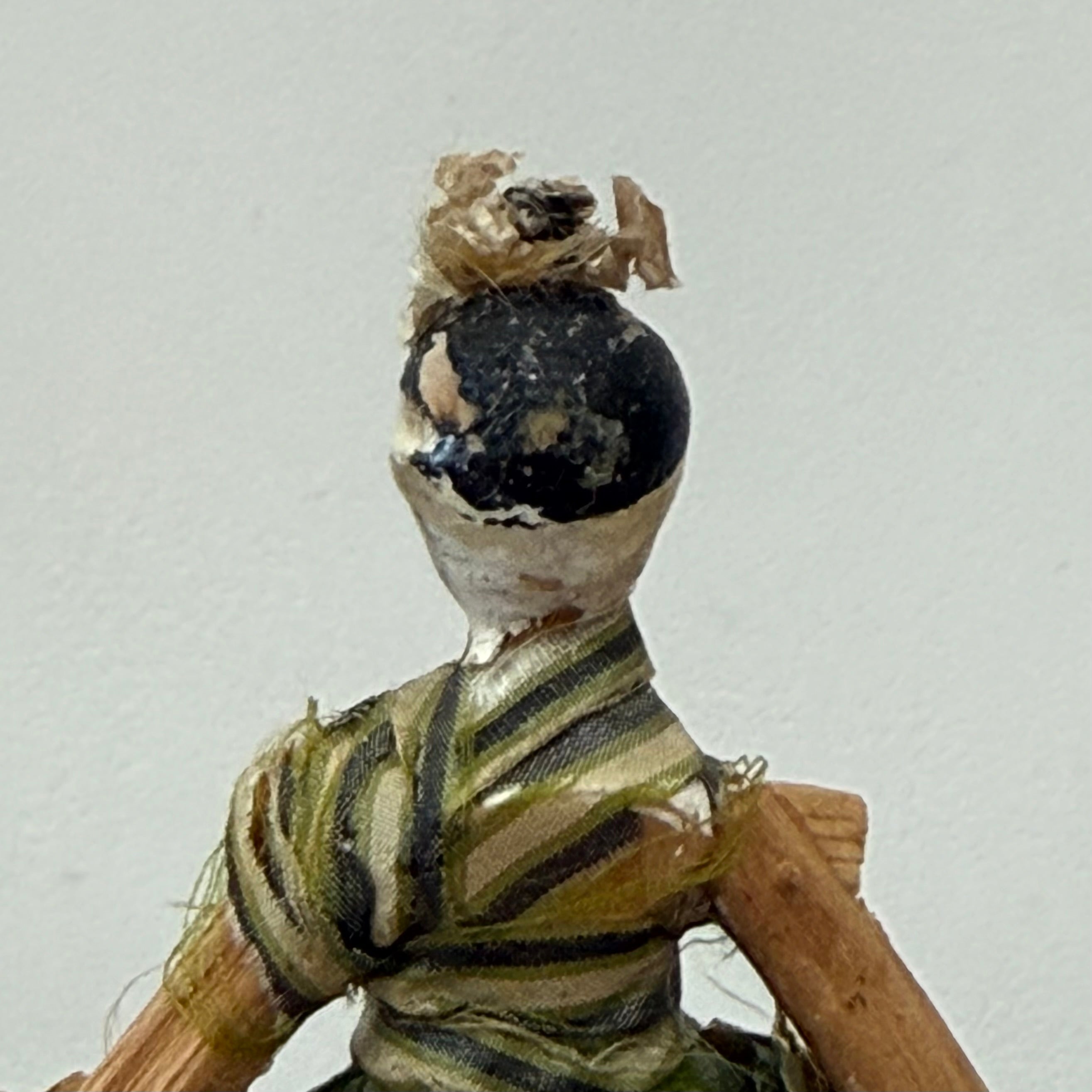 Antique Miniature Peg Doll Paper Dress Folk Art Hand Painted c1920
