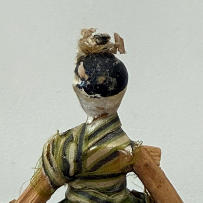 Antique Miniature Peg Doll Paper Dress Folk Art Hand Painted c1920