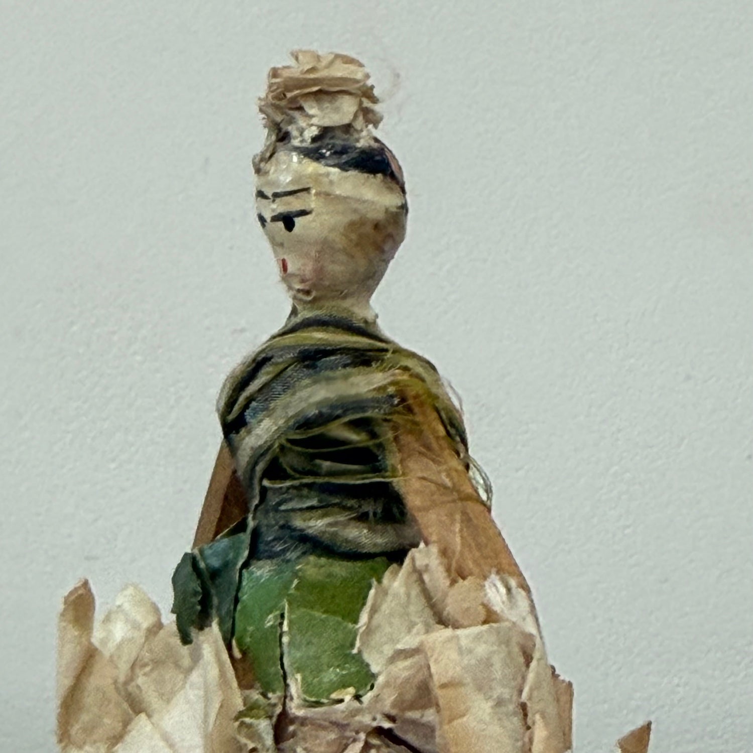 Antique Miniature Peg Doll Paper Dress Folk Art Hand Painted c1920