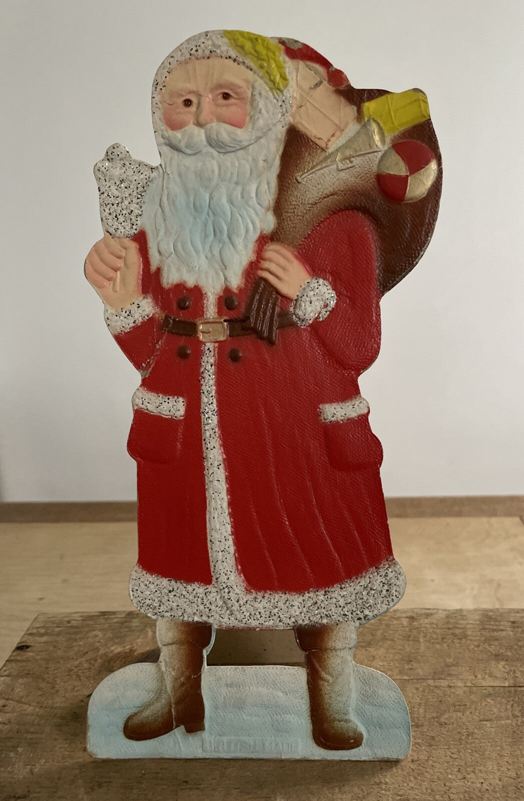 Antique Die Cut Santa Christmas Standee Embossed Pressed British Made - 27.7cm