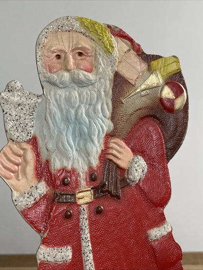 Antique Die Cut Santa Christmas Standee Embossed Pressed British Made - 27.7cm