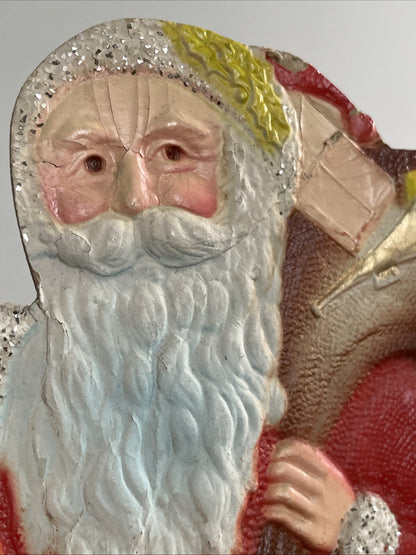 Antique Die Cut Santa Christmas Standee Embossed Pressed British Made - 27.7cm