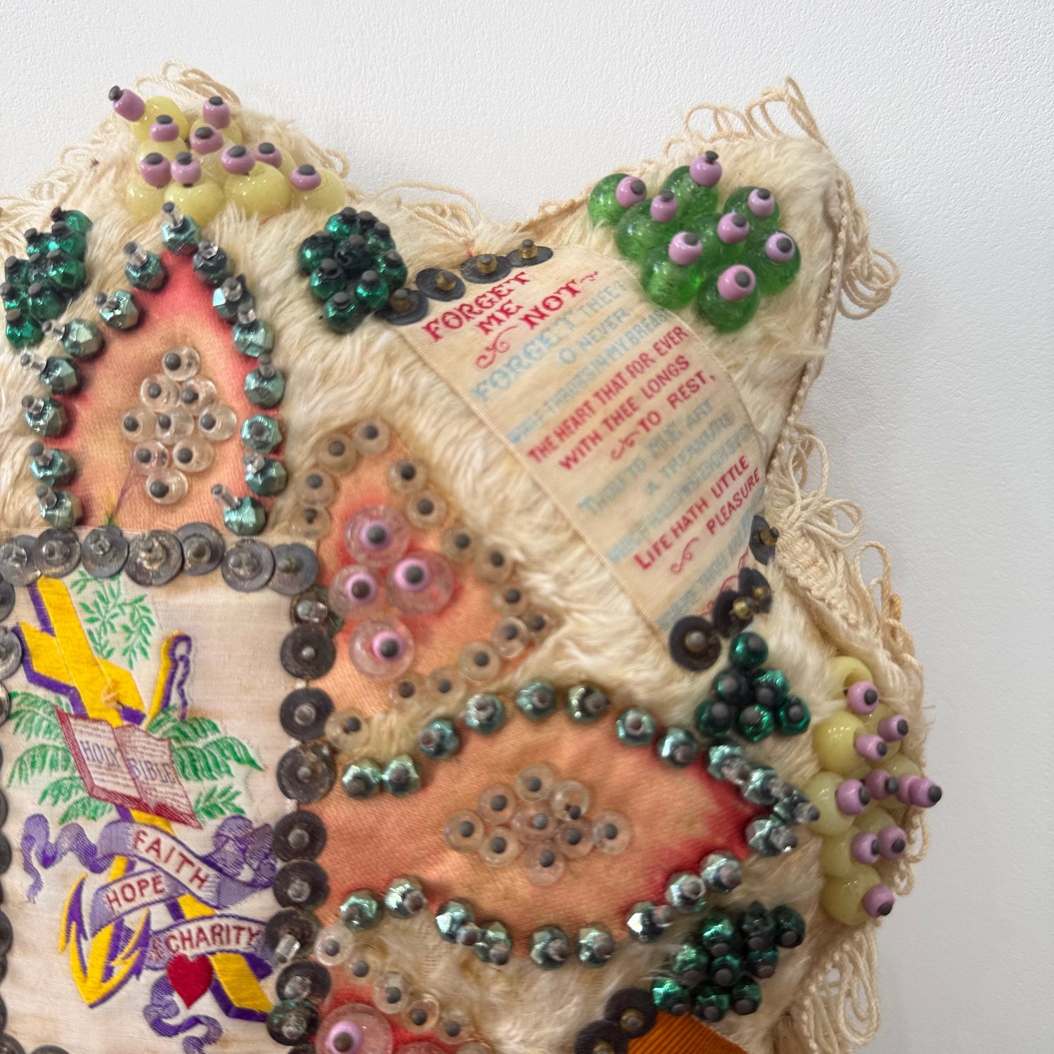 WWI Sweetheart Pin Cushion Beaded Star Faith Hope Charity Ribbons