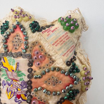 WWI Sweetheart Pin Cushion Beaded Star Faith Hope Charity Ribbons