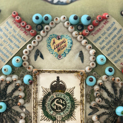 WWI Army Service Corps Beaded Heart Cushion Sweetheart Pin Cushion