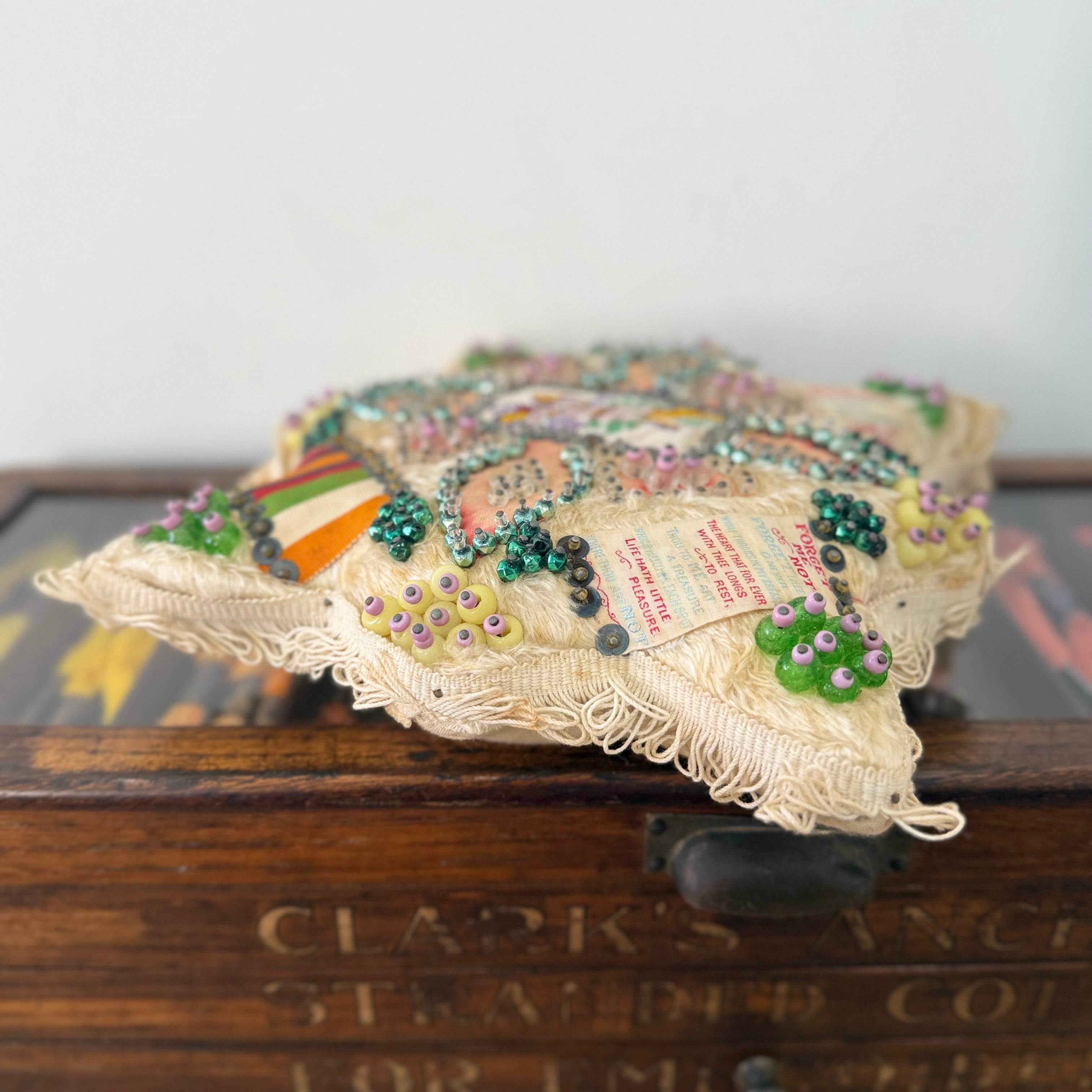WWI Sweetheart Pin Cushion Beaded Star Faith Hope Charity Ribbons