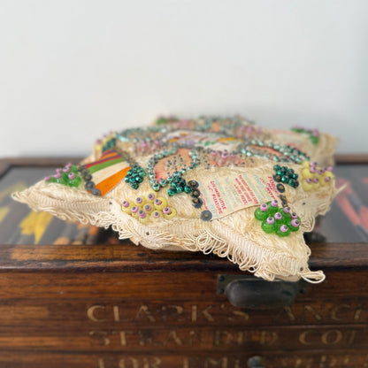 WWI Sweetheart Pin Cushion Beaded Star Faith Hope Charity Ribbons