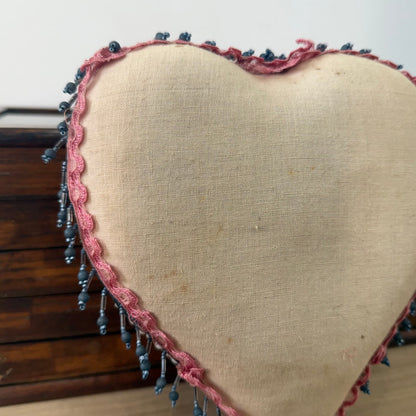 WWI Army Service Corps Beaded Heart Cushion Sweetheart Pin Cushion