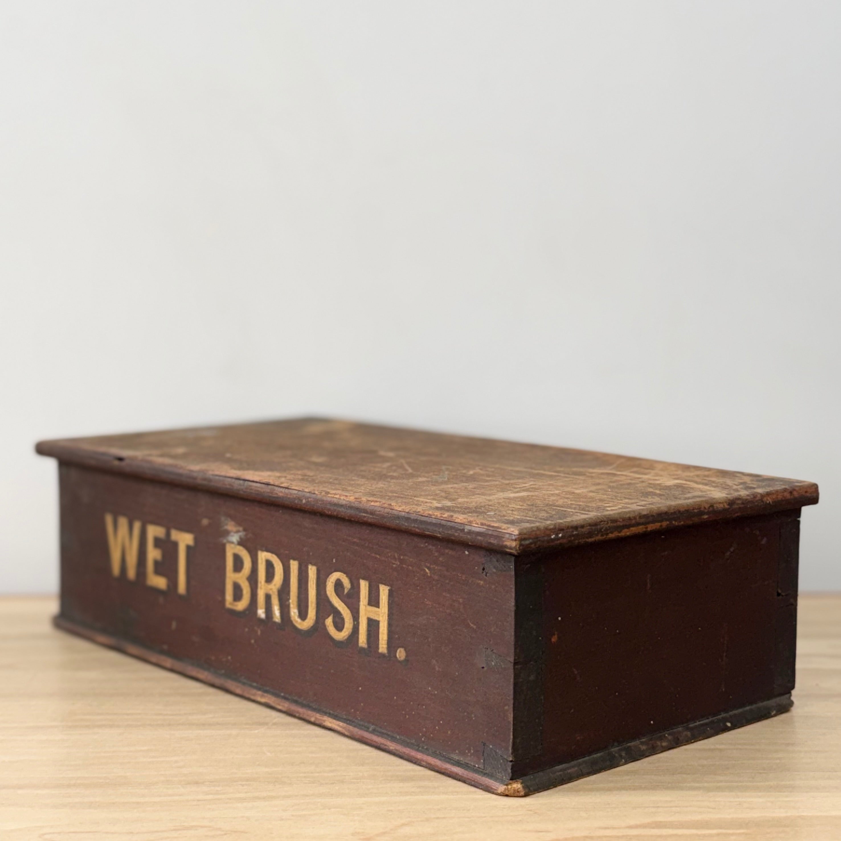 Antique Wet Brush Box Wooden Trade Display Barber Shoe Shine