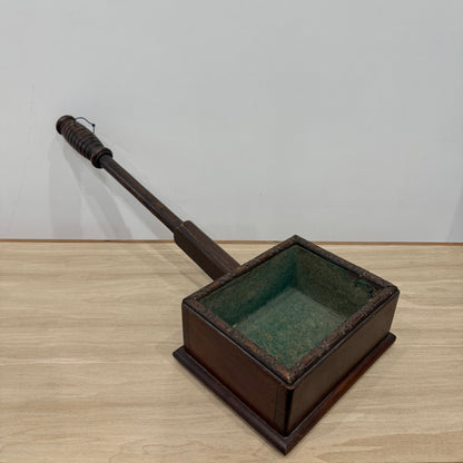 Antique Wooden Church Collection Box on Handle with Green Felt Interior