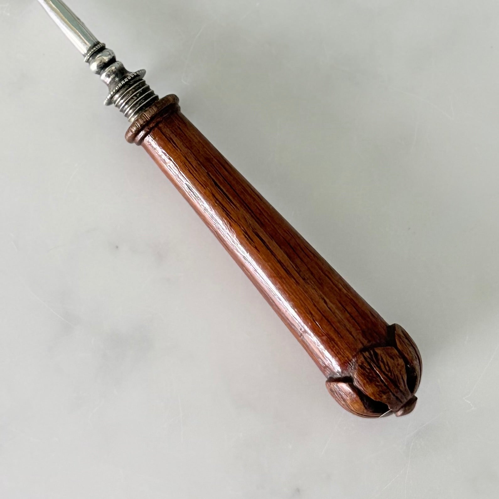 Antique Silver Plated Bread Muffin Fork with Turned Wooden Handle