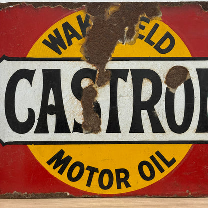 Castrol Motor Oil Enamel Advertising Sign Wakefield Oil c1920