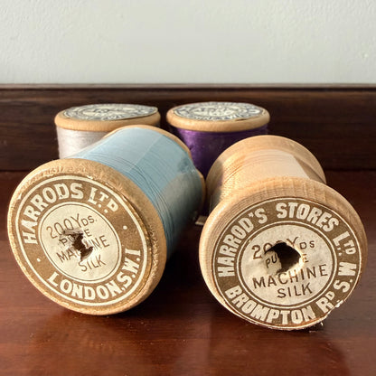 Antique Harrods Wooden Cotton &amp; Silk Thread Reels Set of Four