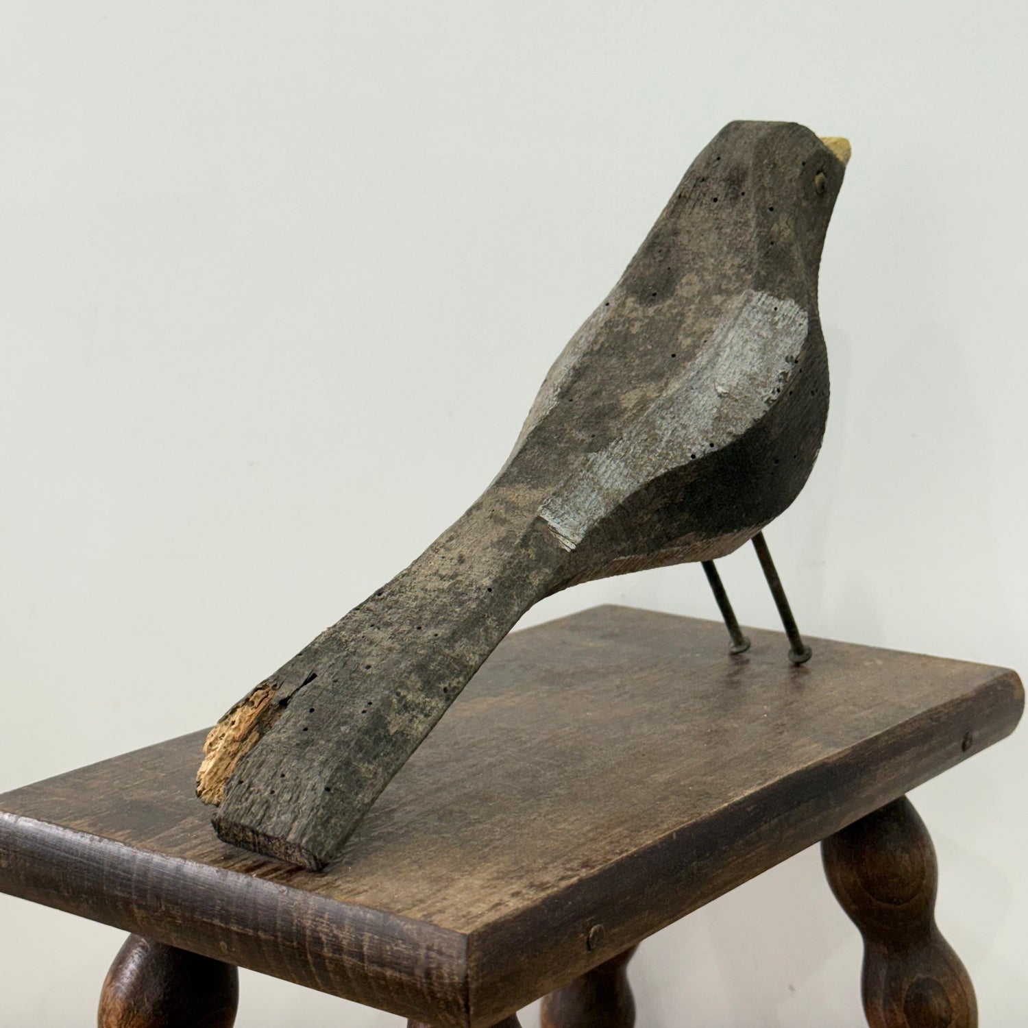 Vintage Folk Art Wooden Bird Sculpture Primitive Carved Bird Figure