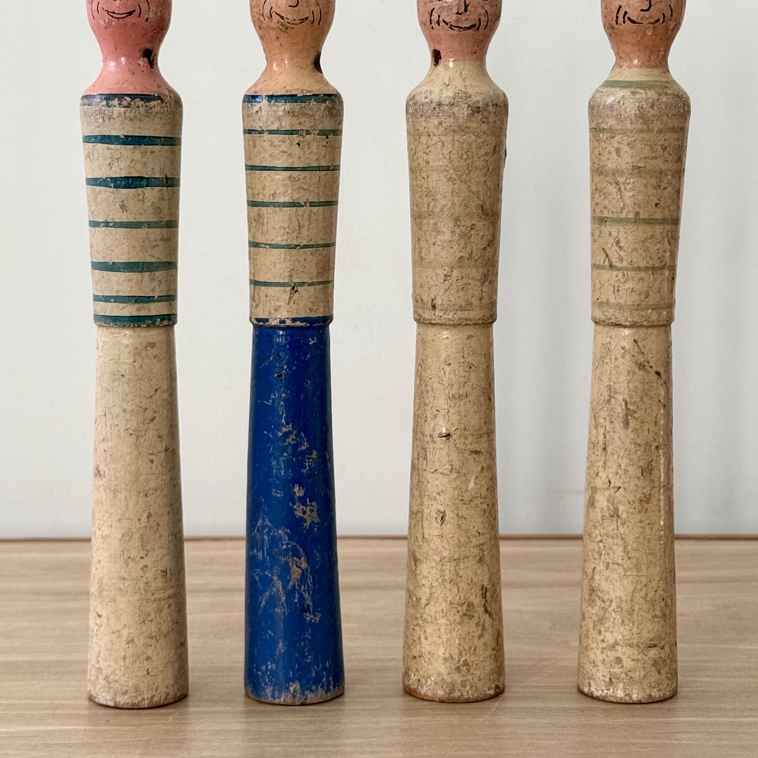 Vintage Wooden Sailor Skittles Pins Four Figures Hand Painted Folk Toy 24cm