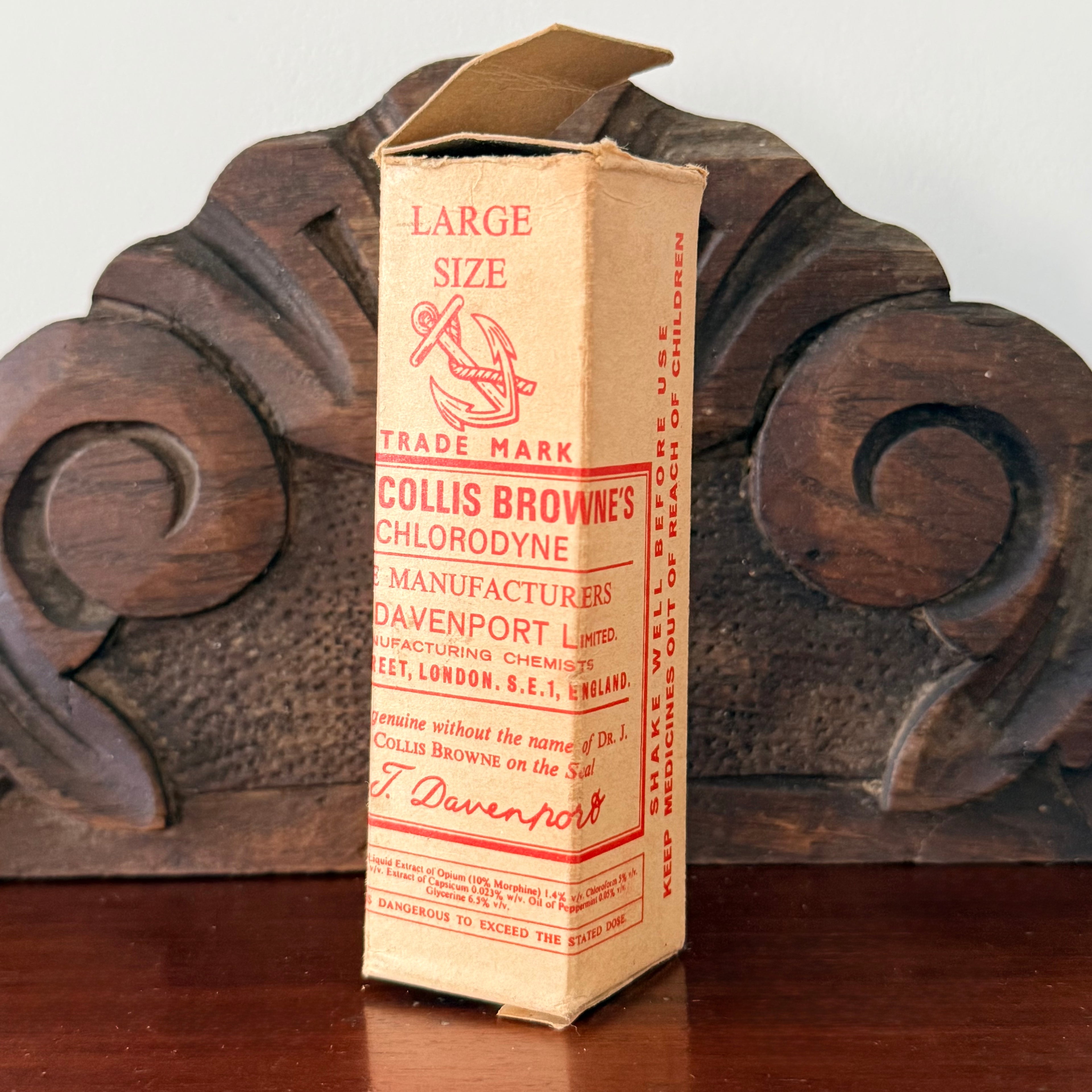 Collis Browne’s Chlorodyne Bottle, Box &amp; Leaflet Vintage Chemist Apothecary Empty