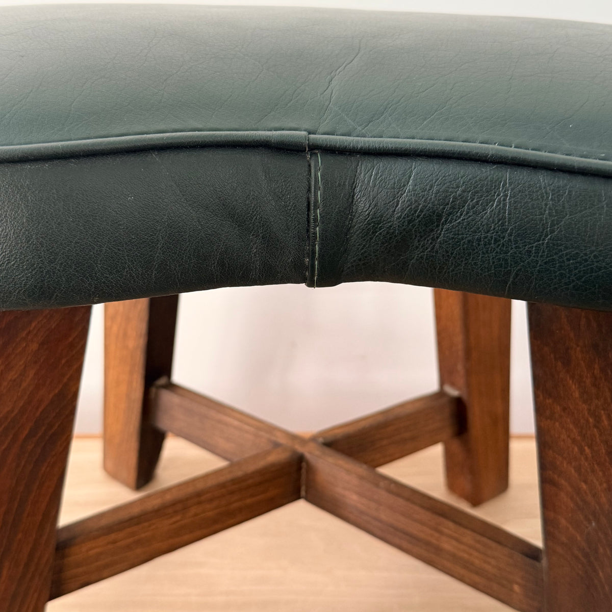 Vintage Mid-Century Kidney Shaped Green Upholstered Footstool
