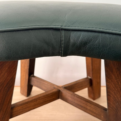 Vintage Mid-Century Kidney Shaped Green Upholstered Footstool