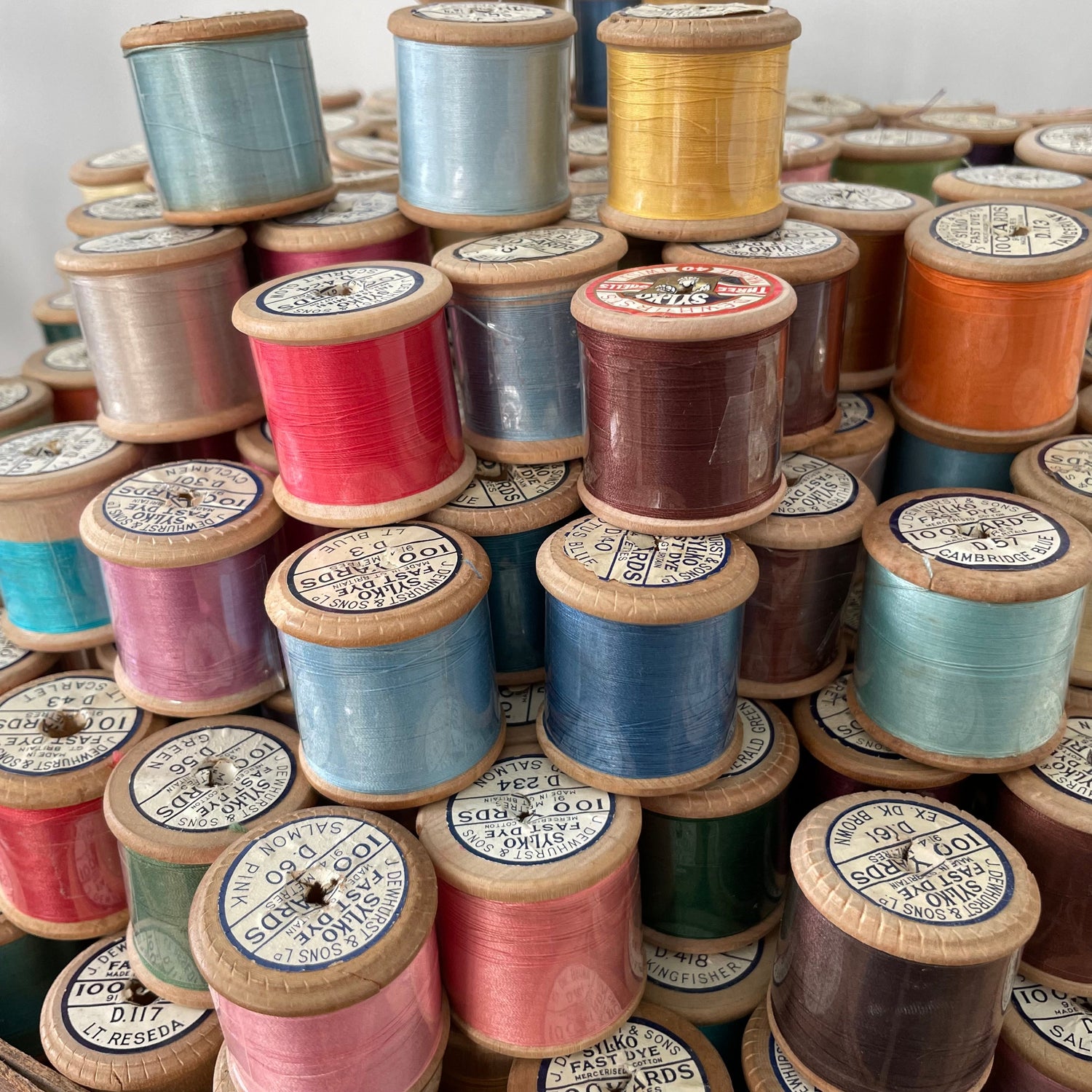Dewhurst Sylko - Wooden Reels - Pierced D1-99 UPDATED COLOURS
