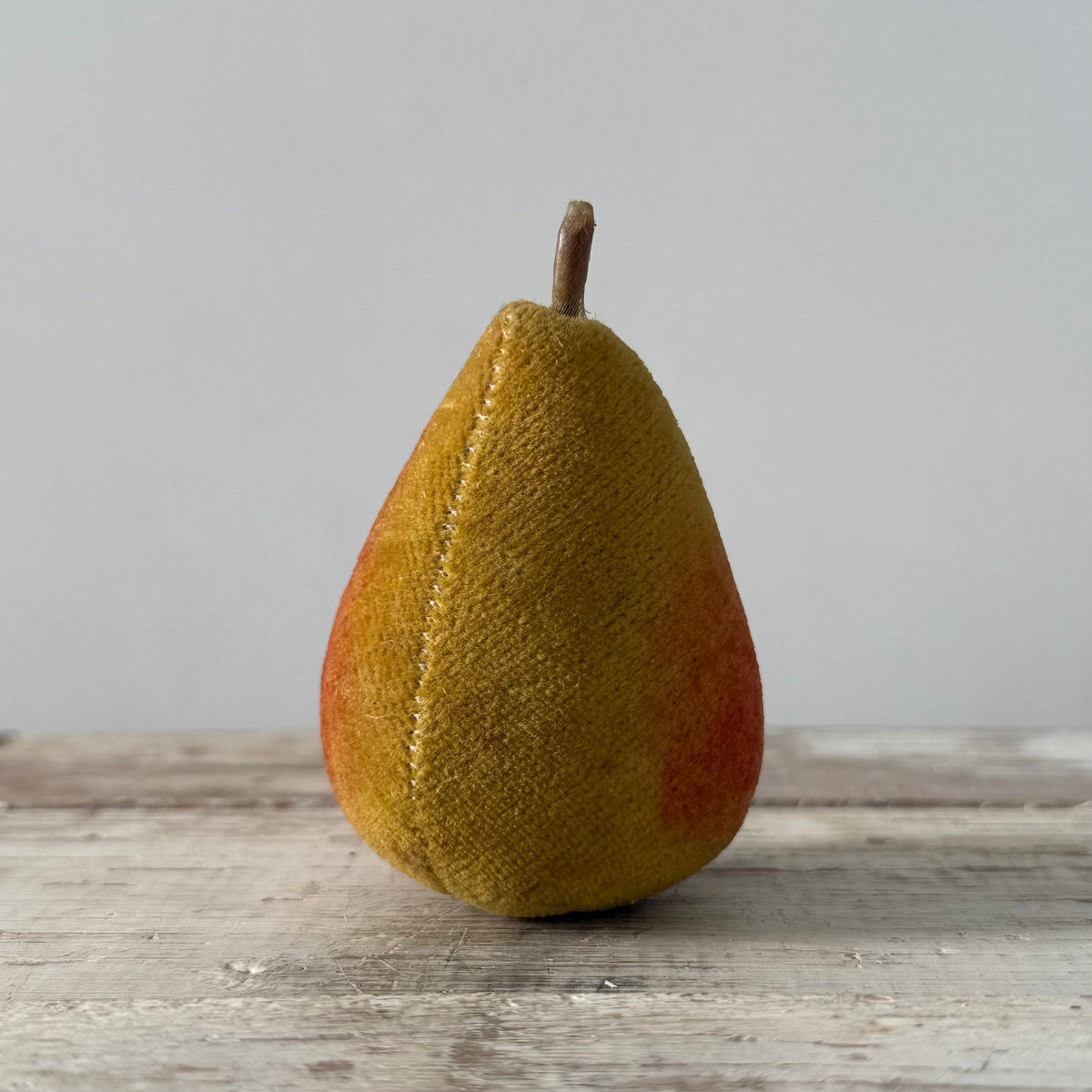 1840s Antique Velvet Pear Pin Cushion in Red and Ochre