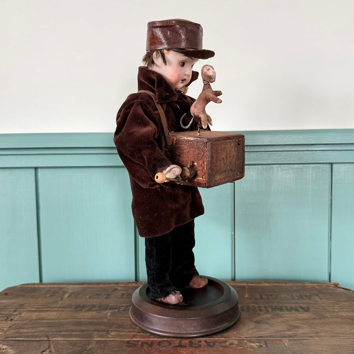 Antique German Organ Grinder Monkey Automaton Recknagel Bisque Head c1900