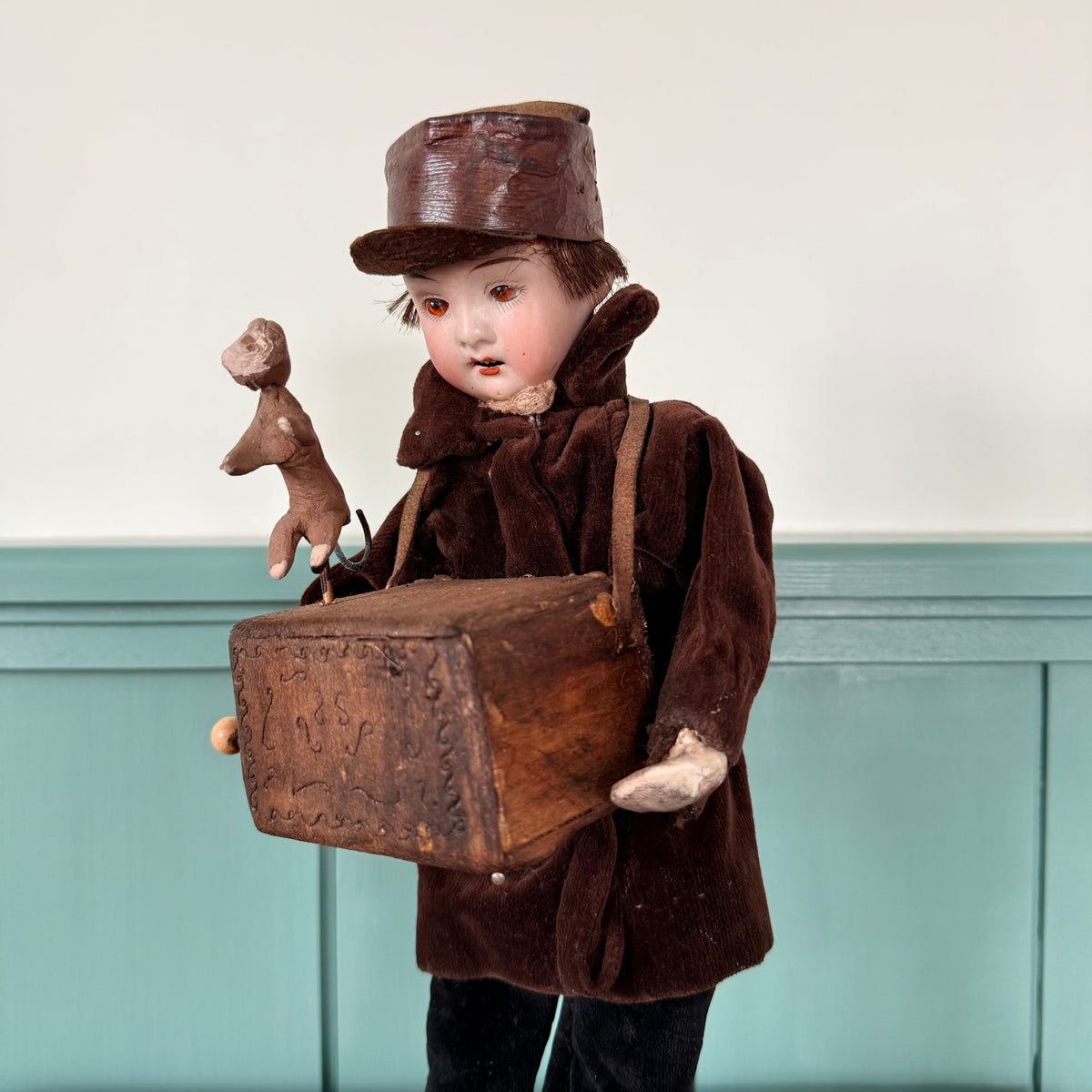Antique German Organ Grinder Monkey Automaton Recknagel Bisque Head c1900
