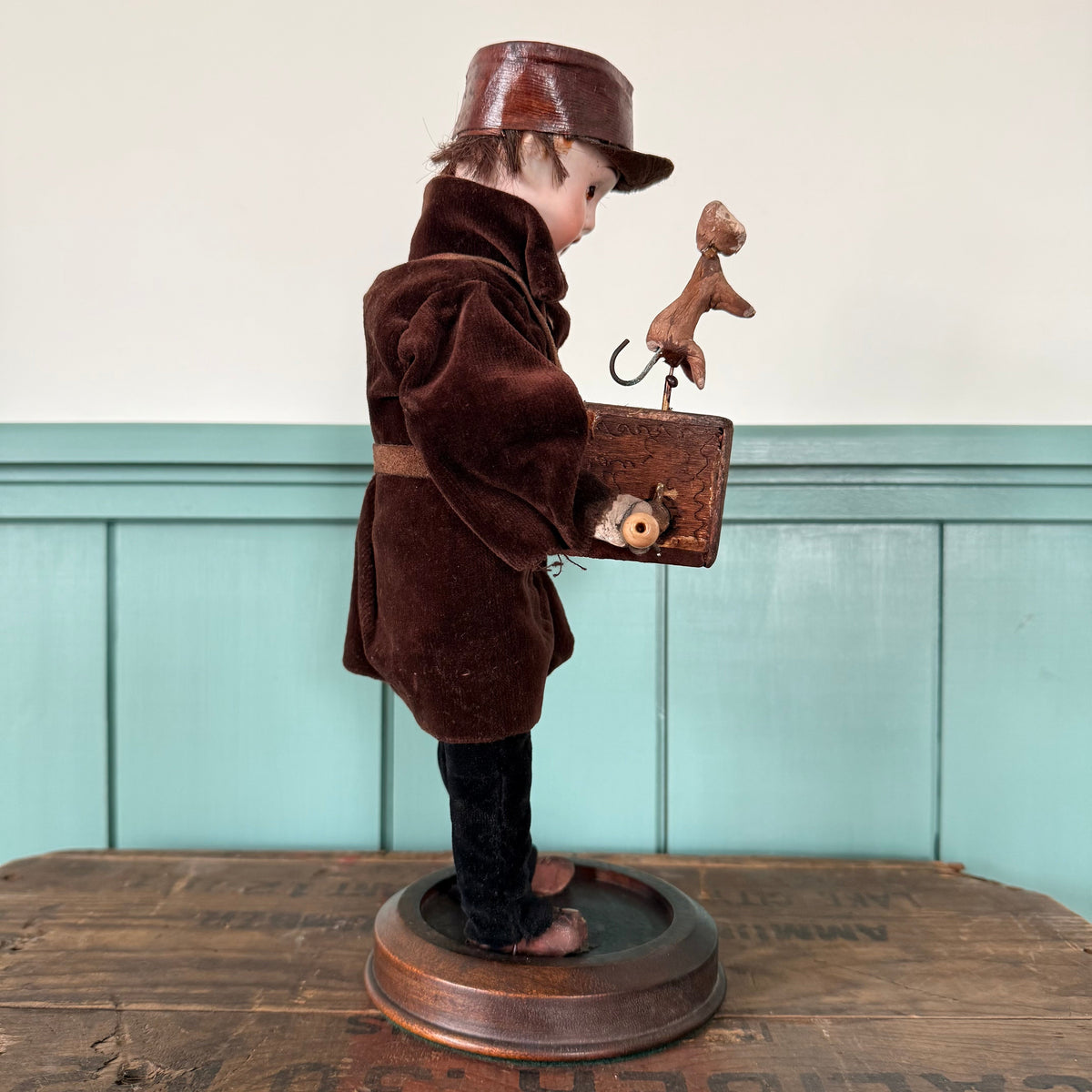 Antique German Organ Grinder Monkey Automaton Recknagel Bisque Head c1900