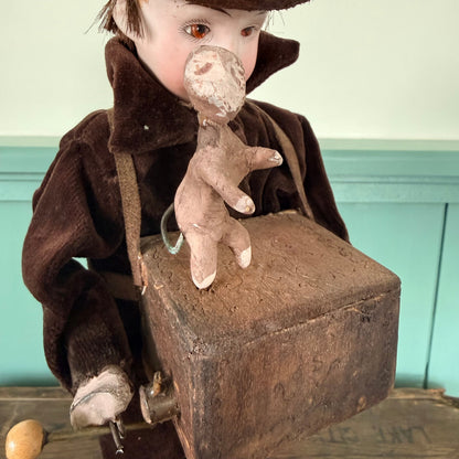 Antique German Organ Grinder Monkey Automaton Recknagel Bisque Head c1900