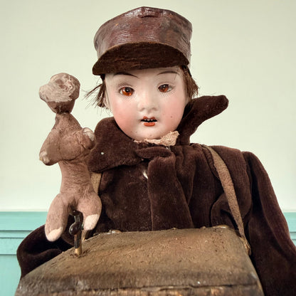 Antique German Organ Grinder Monkey Automaton Recknagel Bisque Head c1900