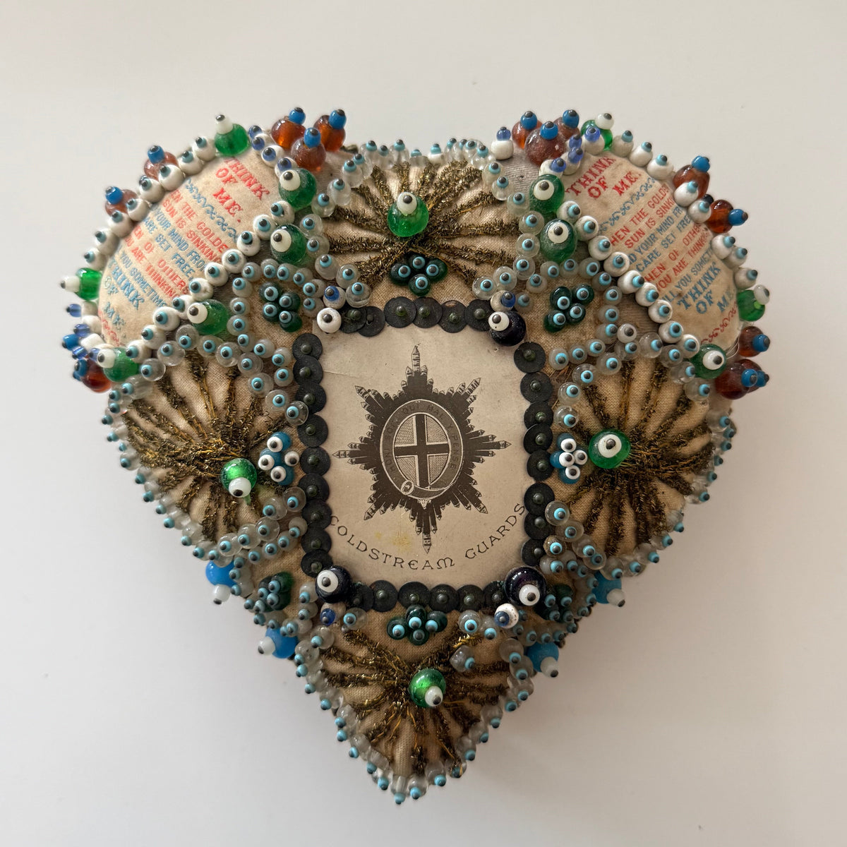WW1 Coldstream Guards Sweetheart Pin Cushion Beaded Heart Think of Me