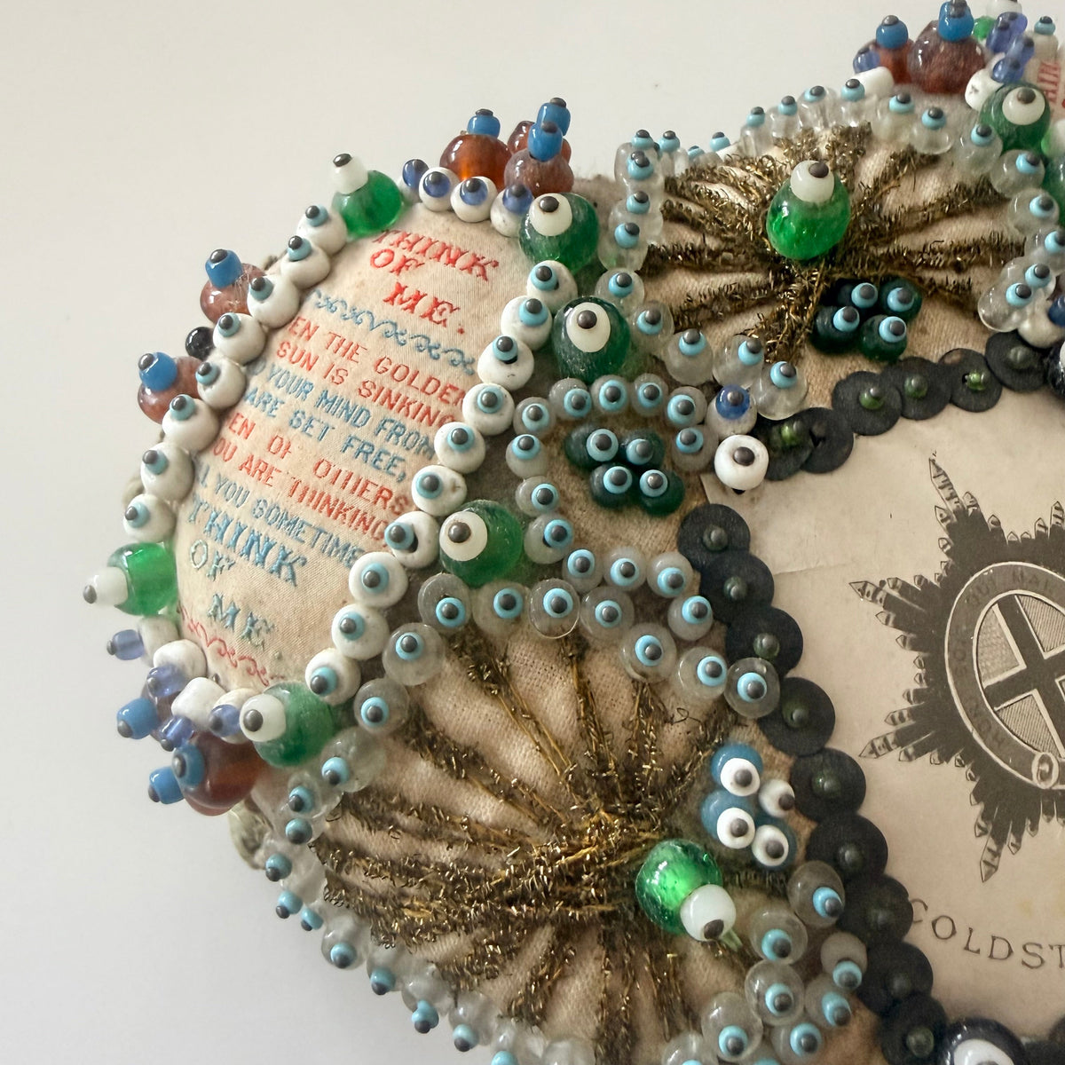 WW1 Coldstream Guards Sweetheart Pin Cushion Beaded Heart Think of Me