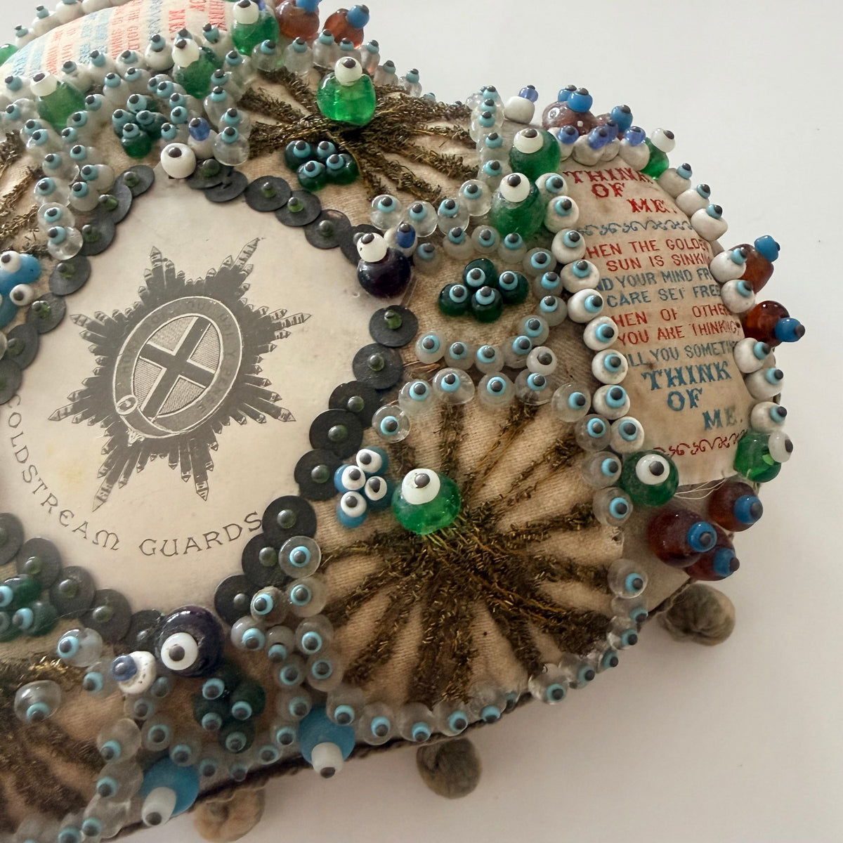 WW1 Coldstream Guards Sweetheart Pin Cushion Beaded Heart Think of Me