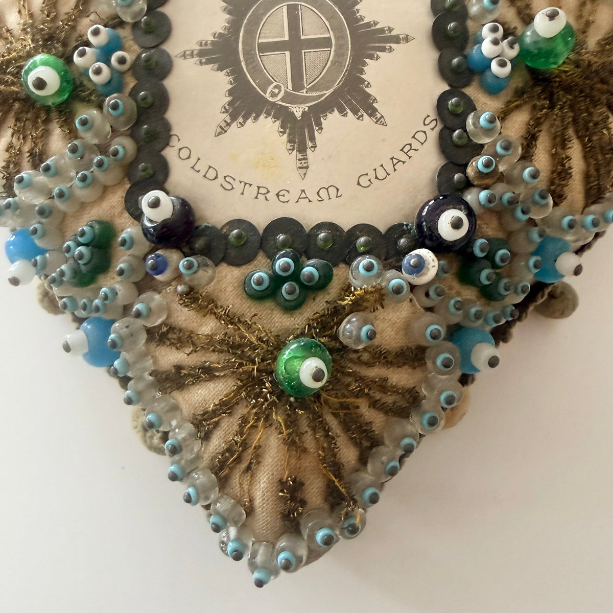 WW1 Coldstream Guards Sweetheart Pin Cushion Beaded Heart Think of Me