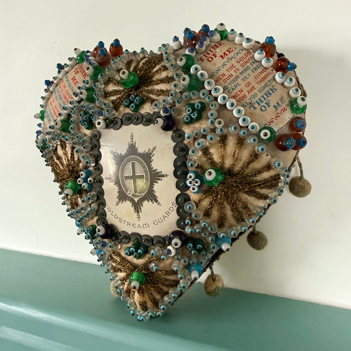 WW1 Coldstream Guards Sweetheart Pin Cushion Beaded Heart Think of Me