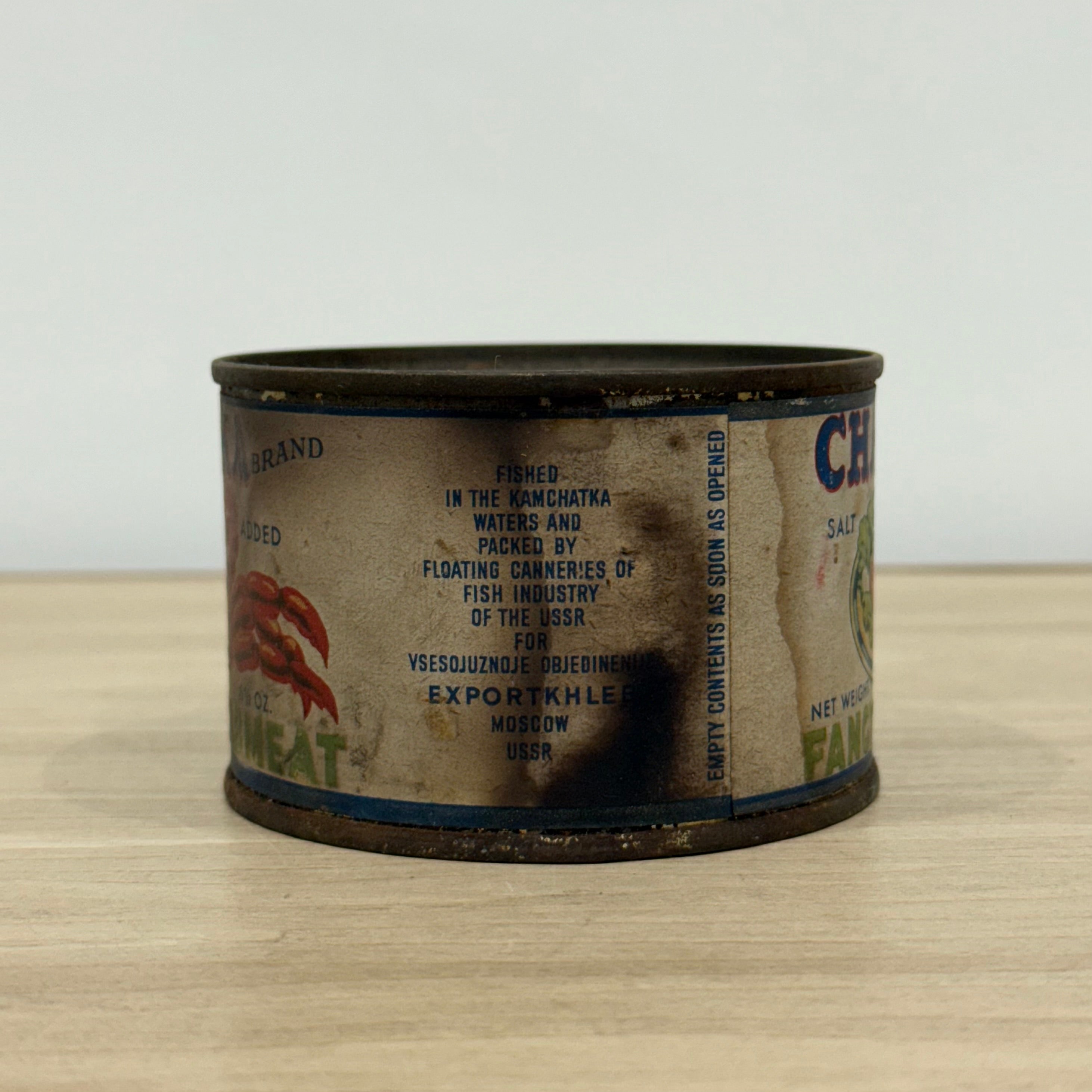 Vintage Chatka Crab Meat Unopened Tin USSR Soviet Export Fancy Crab Display