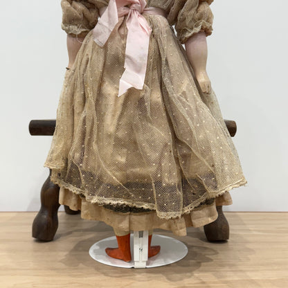 Antique Wax Head “Pumpkin Head” Doll with Original Dress c.1870