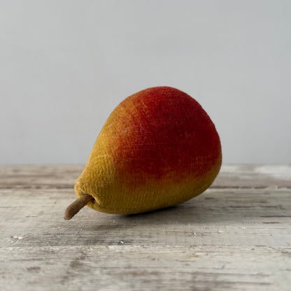 1830s Antique Velvet Pear Pin Cushion in Red and Ochre