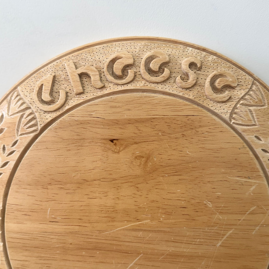 Vintage Carved Wooden Cheese Board “Cheese” Round Serving Board 25cm