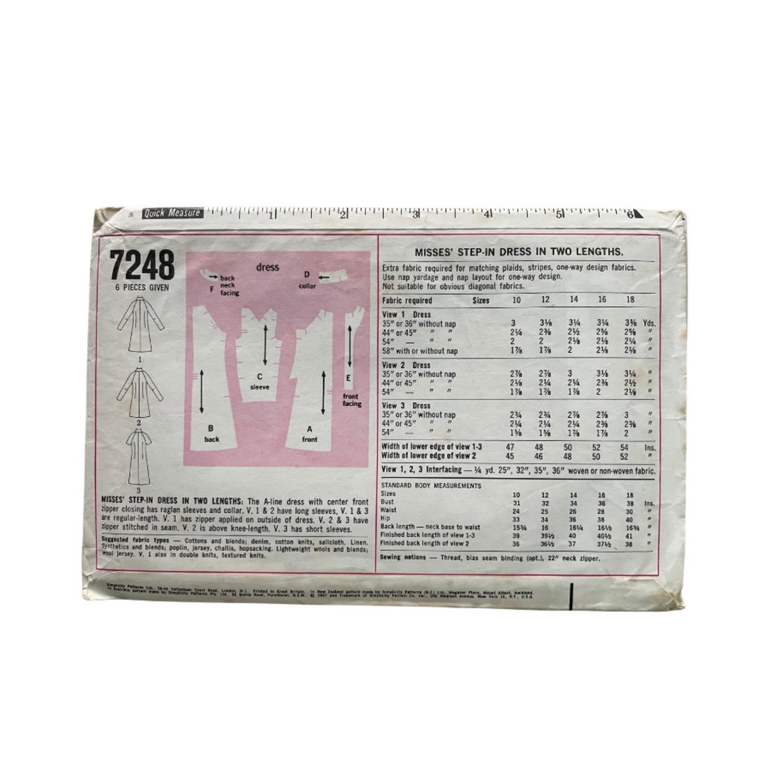 Simplicity 7248 Womens Size 12 Dress