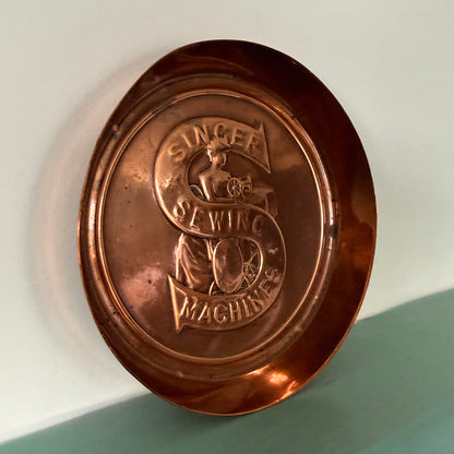 Vintage Singer Sewing Machines Embossed Copper Advertising Pin Dish