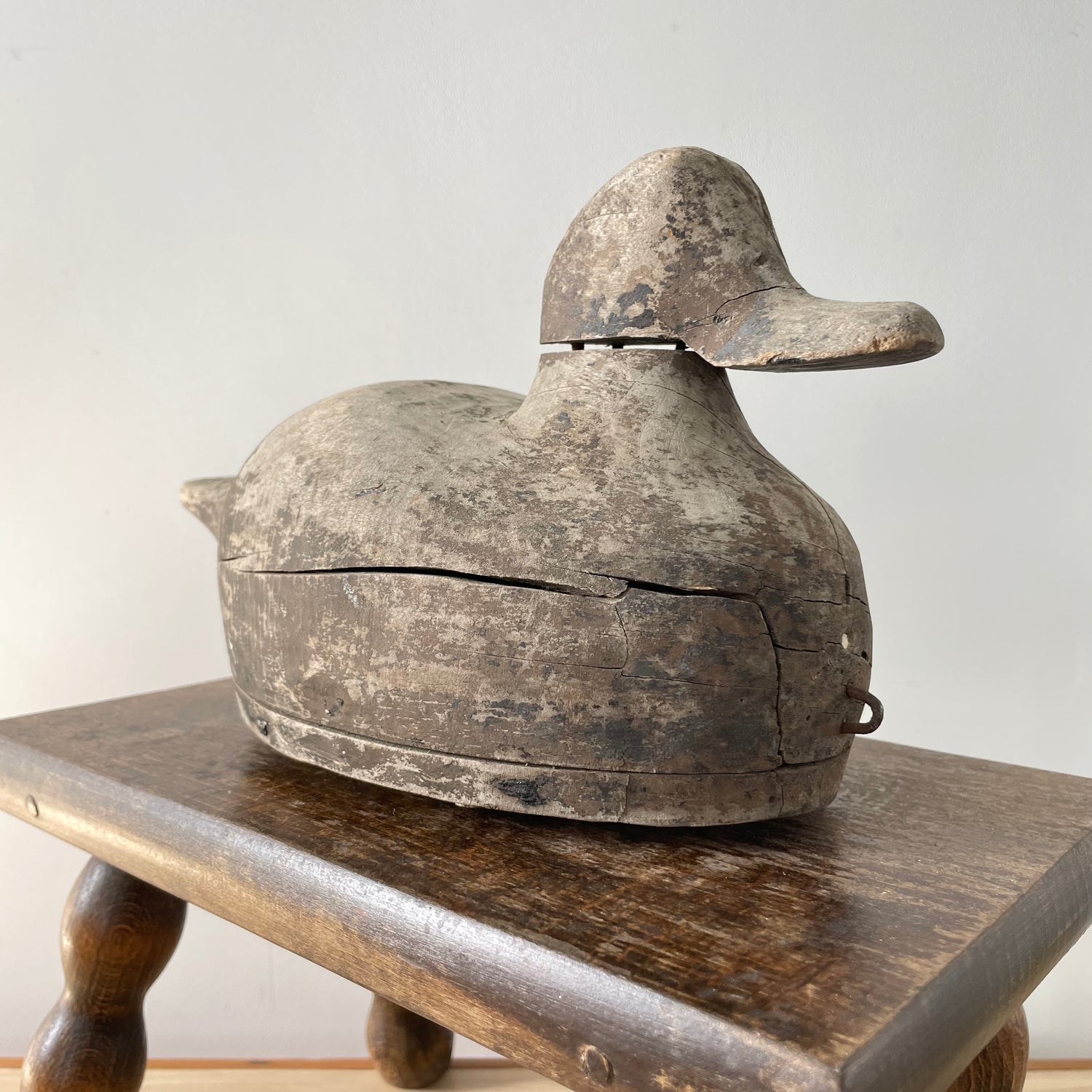 Antique Wooden Duck Decoy – Hand-Carved Folk Art Hunting Decoy with Original Patina