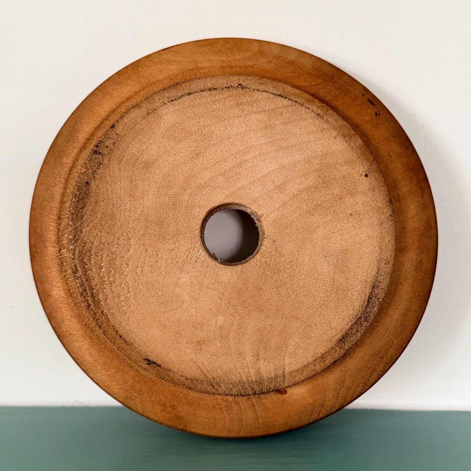 Antique Treen Butter Dish Wooden Surround with Blue Willow Insert