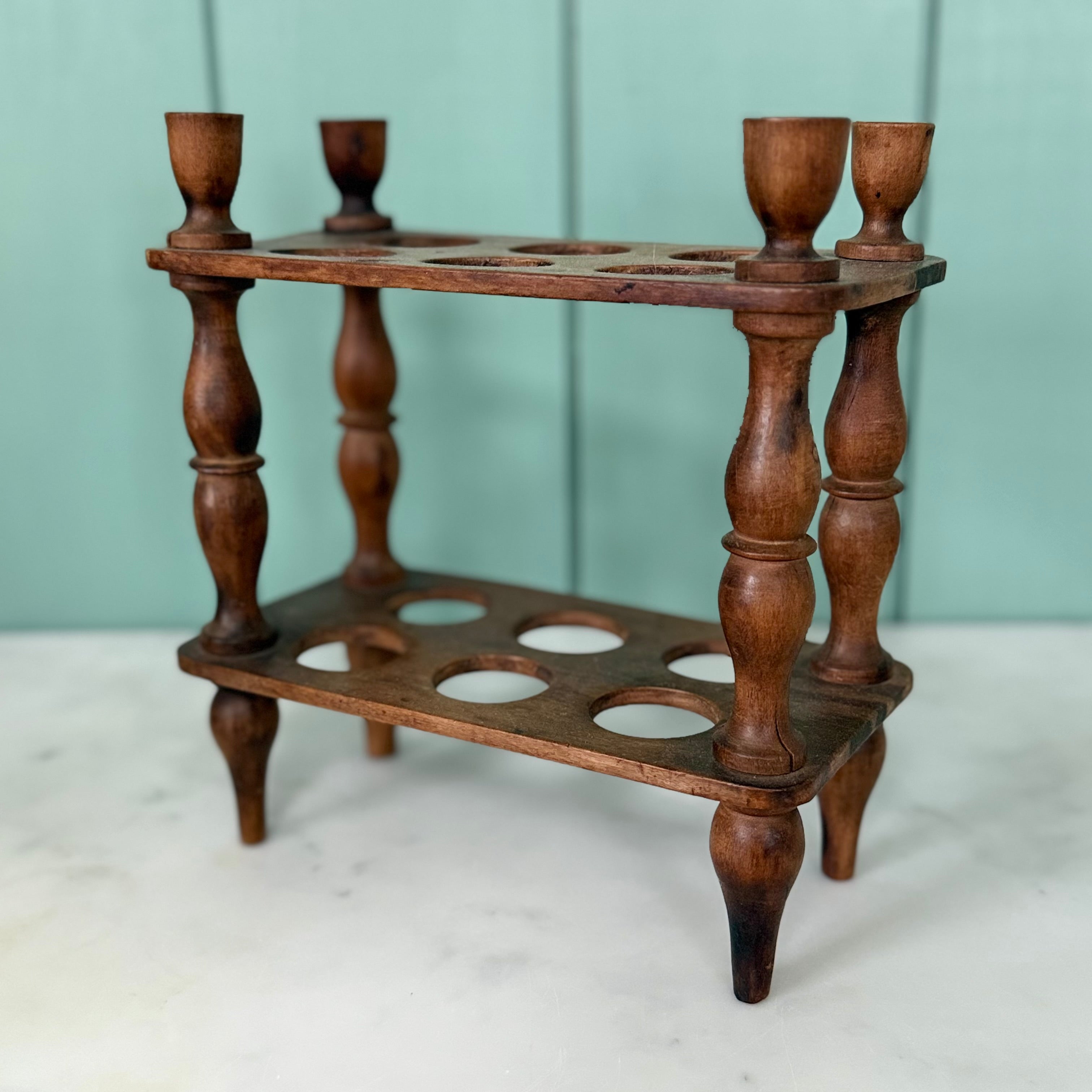Antique Victorian Edwardian Wooden Two Tier Egg Stand Rack