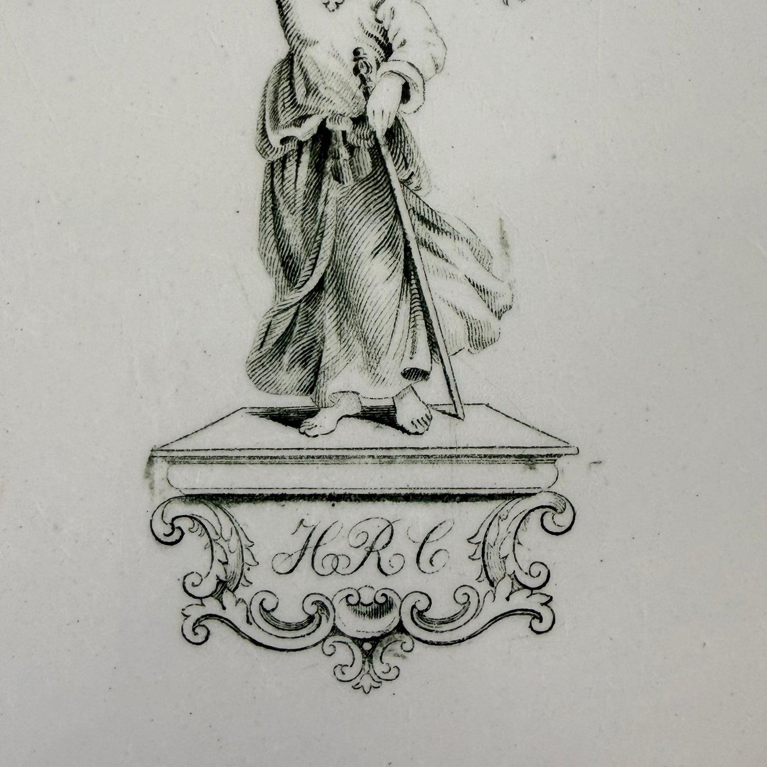 Victorian Green Transfer Grocer’s Scale Plate – Lady Justice HRC c.1860s