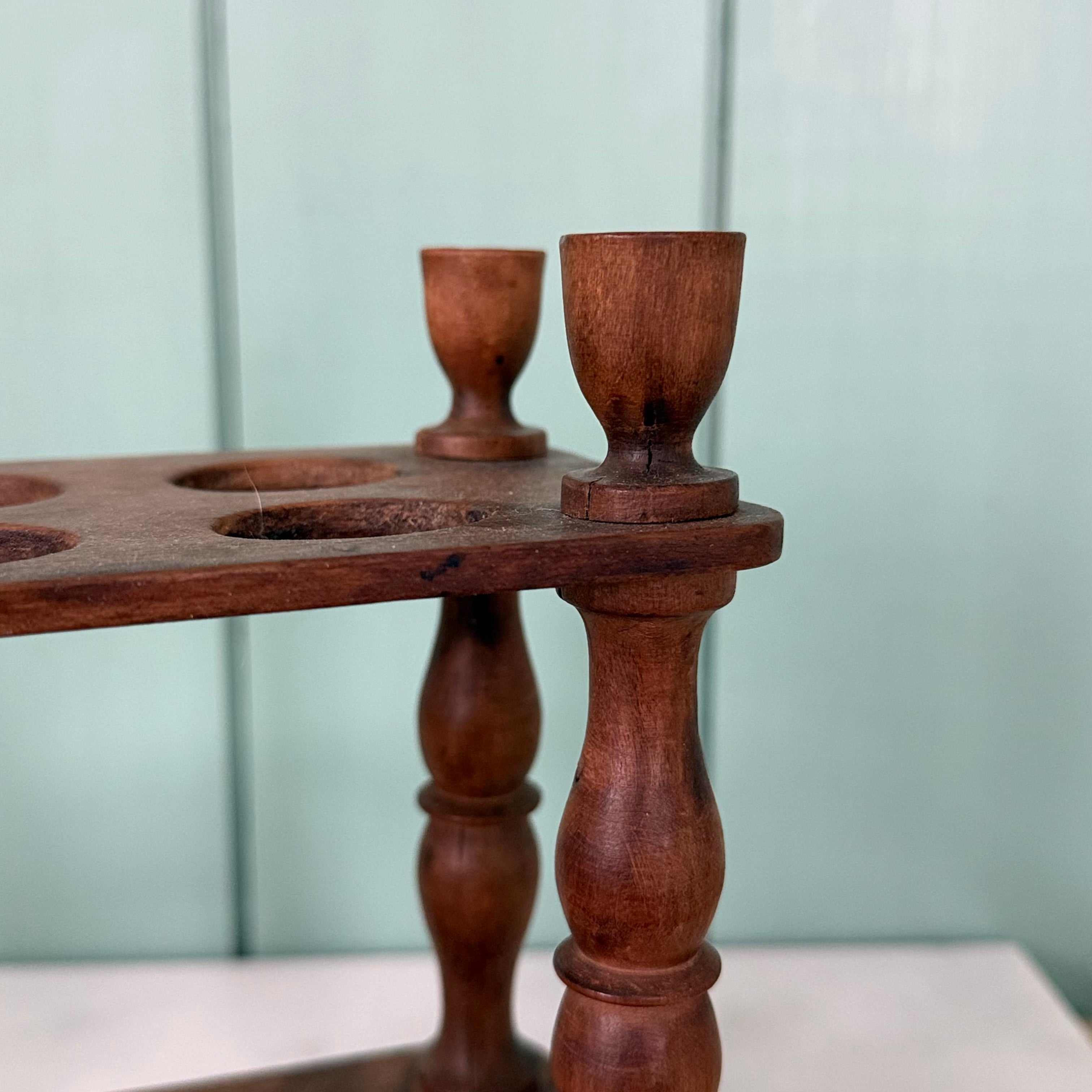Antique Victorian Edwardian Wooden Two Tier Egg Stand Rack