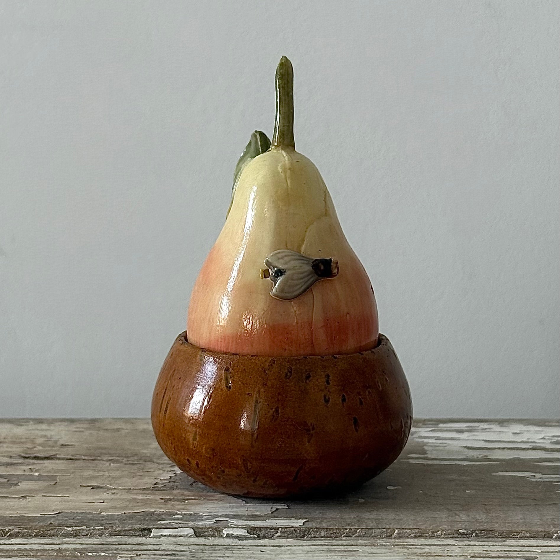 Antique Celluloid Pear Tape Measure in Coquilla Nut Base