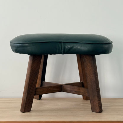 Vintage Mid-Century Kidney Shaped Green Upholstered Footstool