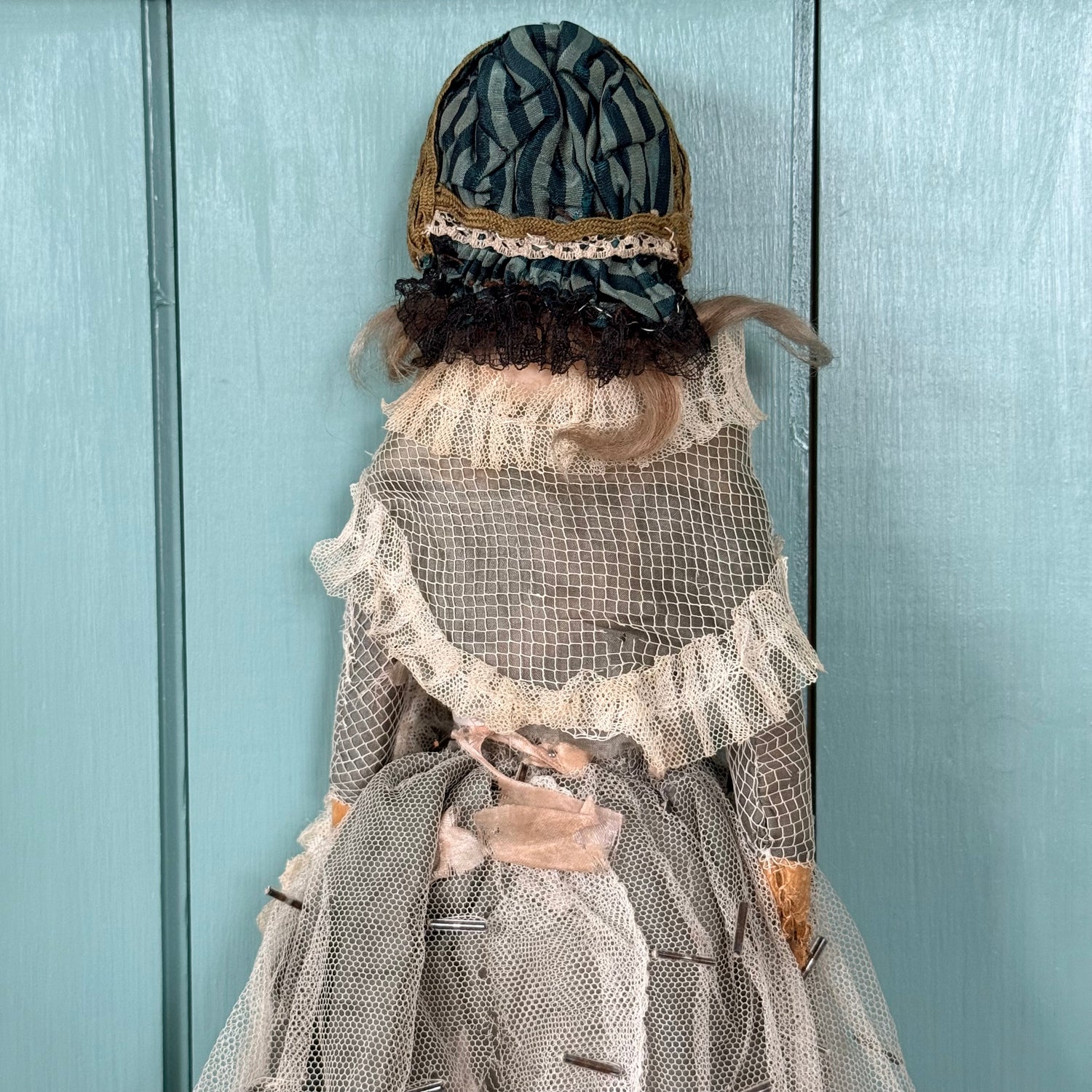 Antique Victorian Wax Over Shoulder Head Doll in Original Style Costume c.1870